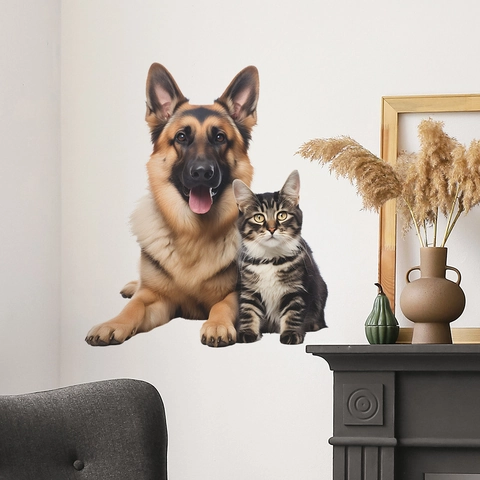 Schattige Cartoon Kat En Hond Wandsticker Verwijderbare PVC Decal Voor Kinderkamer Woonkamer Slaapkamer Huis Decoratie