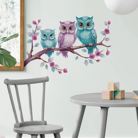 Cartoon Owl Tree Branch Wall Sticker PVC Waterproof Wall Decal For Kids Bedroom Nursery Kindergarten Background Wall Decor