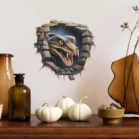 3D Kreativ Gebrochene Wand Schlangenkopf Wandtattoo PVC Abnehmbar Wasserdicht Aufkleber Für Schlafzimmer Wohnzimmer Haus Dekoration