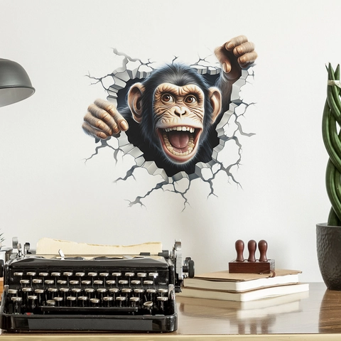 Kreatives 3D Gebrochene Wand Gorilla Wandtattoo Abnehmbares PVC Tier Wandbild Dekor Für Wohnzimmer Schlafzimmer Badezimmer Arbeitszimmer