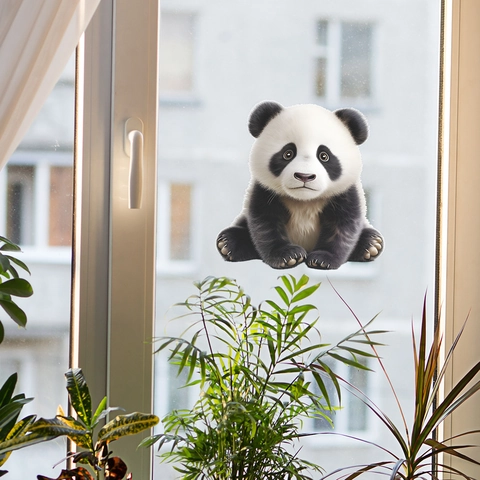 Süßer Panda Statisch Fensteraufkleber PVC Realistisch Tier Glas Dekoration Für Wohnzimmer Schlafzimmer Zuhause Panda Wandbild