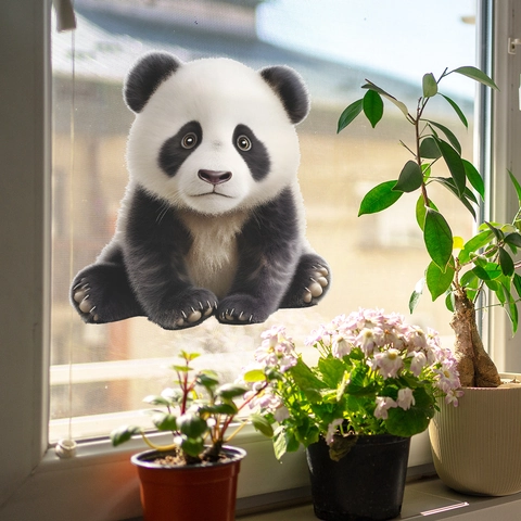 Süßer Panda Statisch Fensteraufkleber PVC Realistisch Tier Glas Dekoration Für Wohnzimmer Schlafzimmer Zuhause Panda Wandbild