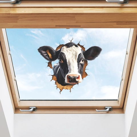 Pegatina de Ventana 3D Cabeza de Vaca Adhesión Estática Creativa PVC Efecto Agujero Mural Para Puerta de Vidrio Baño Hogar
