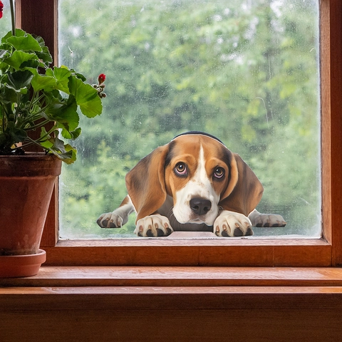 Kreativer 3D Beagle Hund Peeping Fensteraufkleber Abnehmbarer PVC Wandaufkleber Für Glastür Haus Wohnzimmer Auto Dekor