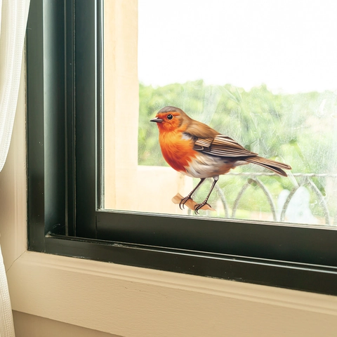 Pegatina de Ventana de Petirrojo Realista Adhesión Estática Película de Vidrio Anticolisión Decoración del Hogar Calcomanía PVC