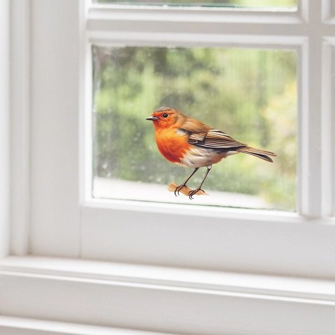 Pegatina de Ventana de Petirrojo Realista Adhesión Estática Película de Vidrio Anticolisión Decoración del Hogar Calcomanía PVC