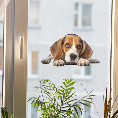 Kreativer 3D Beagle Hund Peeping Fensteraufkleber Abnehmbarer PVC Wandaufkleber Für Glastür Haus Wohnzimmer Auto Dekor