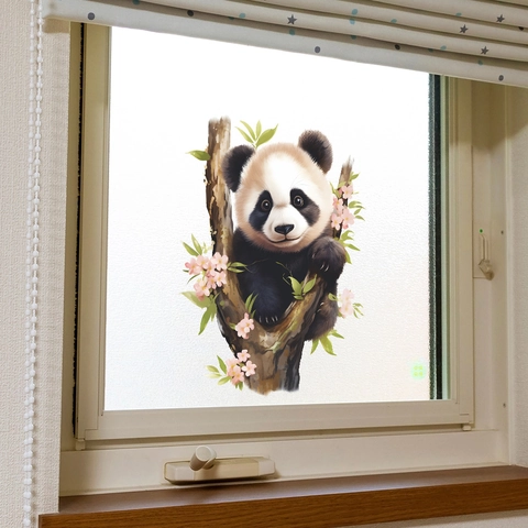 Süße Cartoon Panda Kletterbaum Fensteraufkleber PVC Dekorative Wandtattoo Für Glastür Fenster Dekoration Zuhause Deko