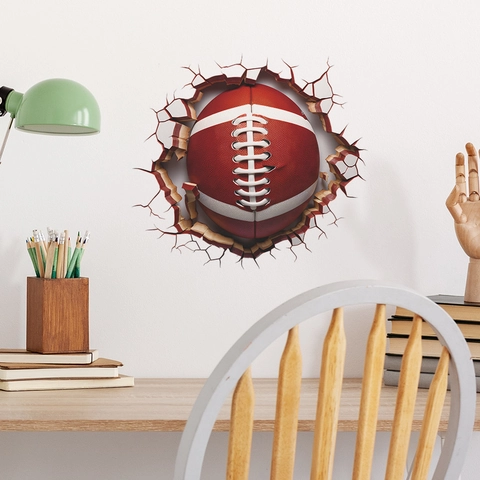 3D Broken Wall Effect American Football Wall Sticker Removable PVC Decal For Kids Bedroom Study Sports Theme Home Decor