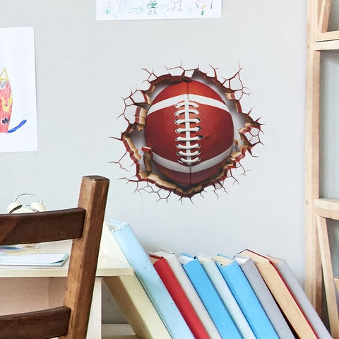3D Broken Wall Effect American Football Wall Sticker Removable PVC Decal For Kids Bedroom Study Sports Theme Home Decor