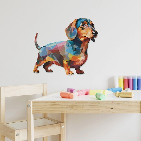 Adesivo da Parete Bassotto Geometrico Colorato PVC Moderno Low Poly Cane Arte Decalcomania per Camera dei Bambini Casa Decor