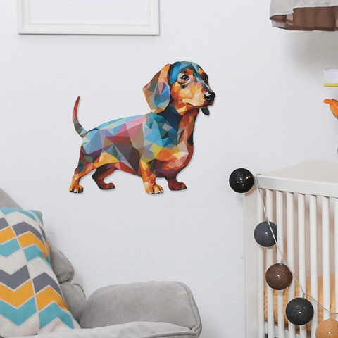 Adesivo da Parete Bassotto Geometrico Colorato PVC Moderno Low Poly Cane Arte Decalcomania per Camera dei Bambini Casa Decor