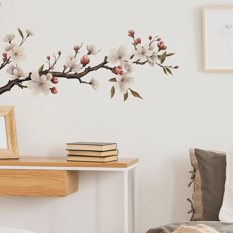 Pegatina de Pared de Rama de Flores de Acuarela PVC Floral para Dormitorio Sala de Estar Mesita de Noche Decoración Minimalista