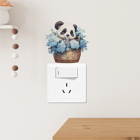Adesivo Interruttore Panda Cartone Animato Cesto Di Fiori Decalcomania Da Parete Per Cameretta Bambini Camera Letto PVC Mural