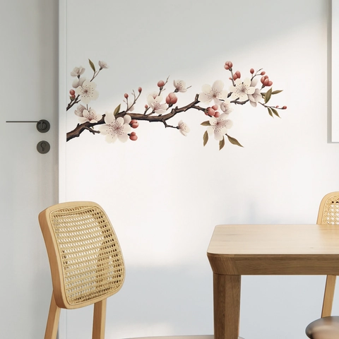 Pegatina de Pared de Rama de Flores de Acuarela PVC Floral para Dormitorio Sala de Estar Mesita de Noche Decoración Minimalista