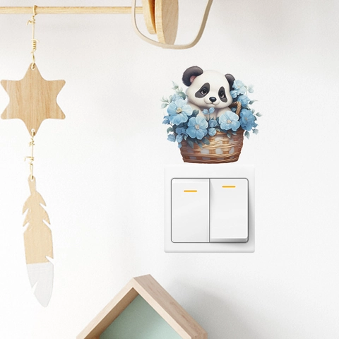 Adesivo Interruttore Panda Cartone Animato Cesto Di Fiori Decalcomania Da Parete Per Cameretta Bambini Camera Letto PVC Mural