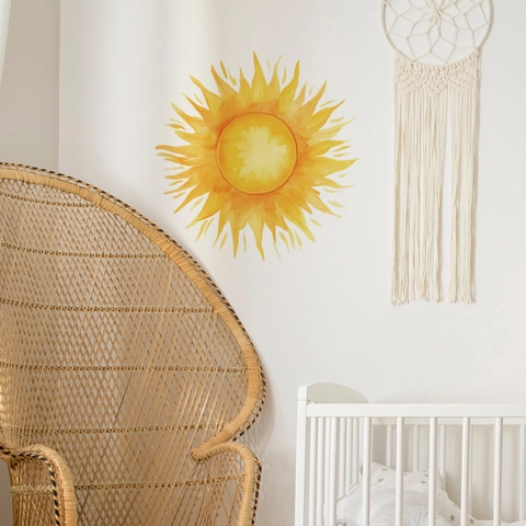Aquarell Sonne Wandtattoo Abnehmbares PVC Selbstklebend Sonne Wandaufkleber Für Kinderzimmer Schlafzimmer Heimdekoration Wandkunst