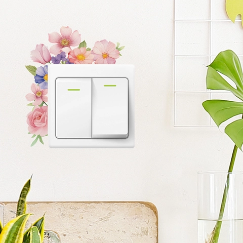 Pegatina de Interruptor de Hoja de Flor de Acuarela PVC Calcomanía de Pared Para Sala de Estar Dormitorio Decoración del Hogar Floral