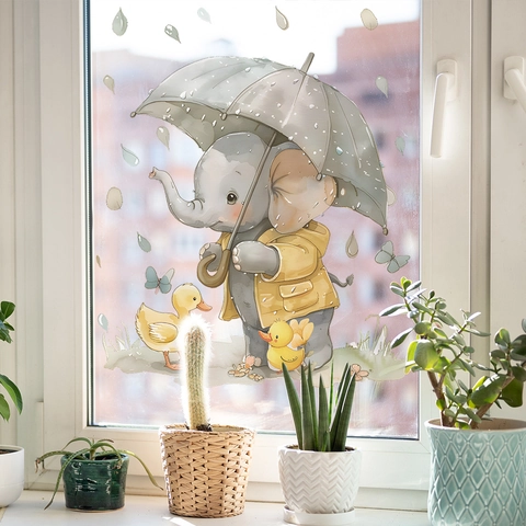 Cartoon Elephant And Duck PVC Wall Stickers For Kids Room Bedroom Living Room Decor Watercolor Animal Nursery Wall Decals