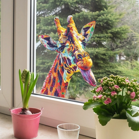 Bunter Giraffen Kunst Fensteraufkleber Statische UV Druck PVC Glas Aufkleber Pop Art Stil Haus Fenster Dekoration Für Wohnzimmer