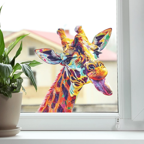 Bunter Giraffen Kunst Fensteraufkleber Statische UV Druck PVC Glas Aufkleber Pop Art Stil Haus Fenster Dekoration Für Wohnzimmer