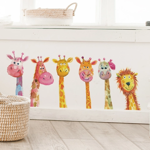 Adesivi Murali Famiglia Giraffa Cartone Animato Acquerello Per Cameretta Bambini Decorazione PVC Removibile Fai Da Te