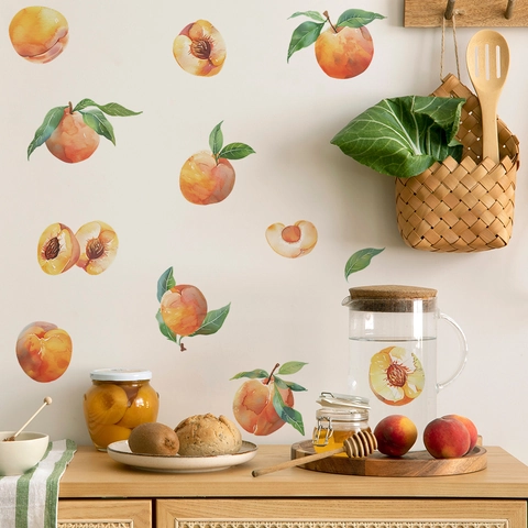 Creativo Adesivo Murale Pesca Acquerello PVC Frutta Dipinta a Mano Decor per Cucina Frigorifero Soggiorno Parete Arte Casa