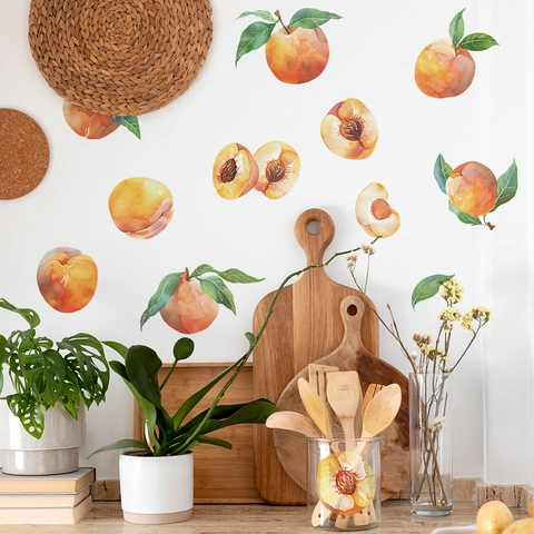 Creativo Adesivo Murale Pesca Acquerello PVC Frutta Dipinta a Mano Decor per Cucina Frigorifero Soggiorno Parete Arte Casa