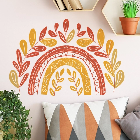 Bohemian Rainbow Leaf PVC Wall Sticker For Kids Room Nursery Decor Watercolor Style Removable Home Background Beautification