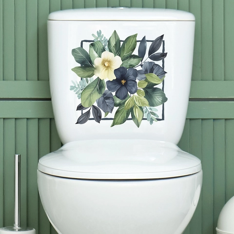 Aquarell Blumen Botanische Blatt Toilette Aufkleber aus PVC Wasserdichtes Dekoratives Wandtattoo für Badezimmer WC Verschönerung