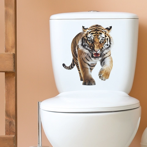 Pegatina de Pared de Tigre 3D Realista Impermeable PVC Calcomanía de Tapa de Inodoro Patrón de Animal Decoración de Baño