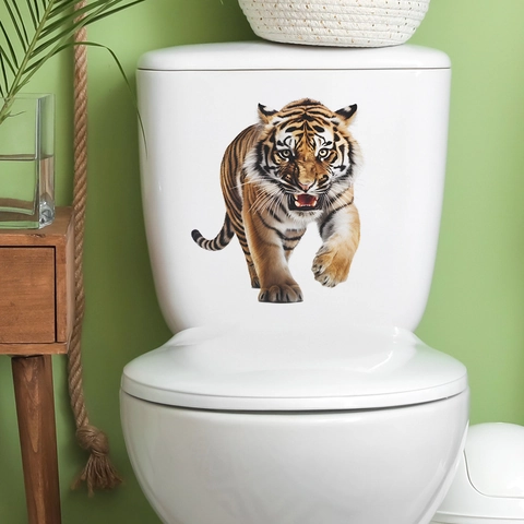 Pegatina de Pared de Tigre 3D Realista Impermeable PVC Calcomanía de Tapa de Inodoro Patrón de Animal Decoración de Baño