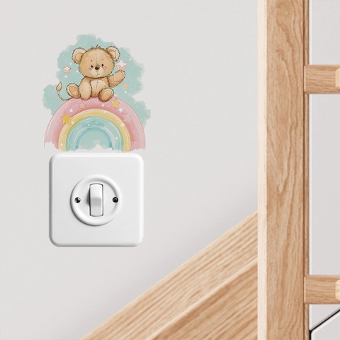 Cartoon Rainbow Bear Switch Sticker PVC Self-Adhesive Wall Decal For Kids Room Bedroom Home Decorative Switch Outlet Cover