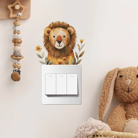 Adesivo per Interruttore della Luce Leone Acquerello Cartone Animato Decalcomania da Muro in PVC Impermeabile per Camera dei Bambini Decorazione della Casa Murale DIY Rimovibile