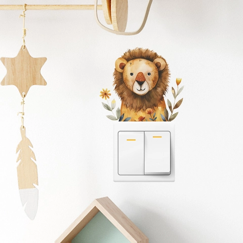 Adesivo per Interruttore della Luce Leone Acquerello Cartone Animato Decalcomania da Muro in PVC Impermeabile per Camera dei Bambini Decorazione della Casa Murale DIY Rimovibile
