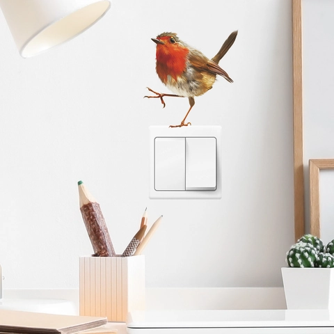 Realistic Robin Bird Switch Wall Sticker PVC Removable Bird Decal Decorative Wall Sticker For Kids Bedroom Living Room Home Decor fun-kg70