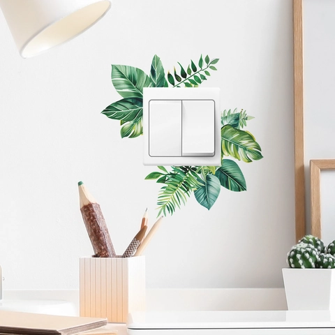 Adesivo per Interruttore della Luce Pianta Verde Tropicale Foglie di Monstera PVC Decalcomania da Muro Rimovibile Casa Soggiorno Camera da Letto