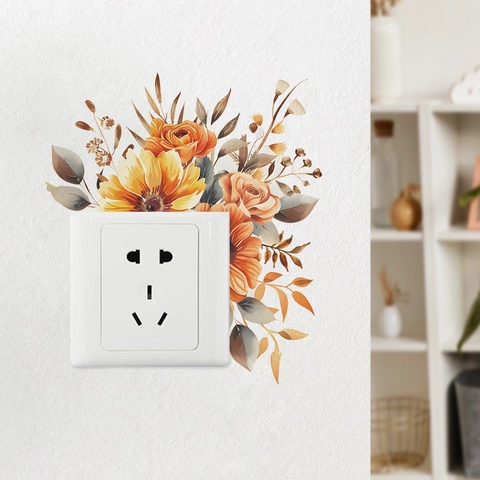 Aquarel Bloem Bladeren Lichtschakelaar Muursticker PVC Verwijderbaar Esthetische Florale Stopcontact Decoratieve Sticker