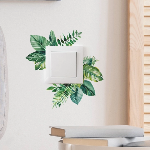 Adesivo per Interruttore della Luce Pianta Verde Tropicale Foglie di Monstera PVC Decalcomania da Muro Rimovibile Casa Soggiorno Camera da Letto