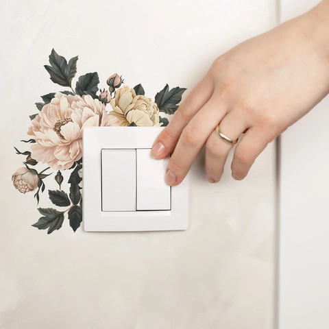 Adesivo Murale con Fiore di Peonia Retrò per Interruttore della Luce Presa Decorativo in PVC Floreale per Soggiorno Camera