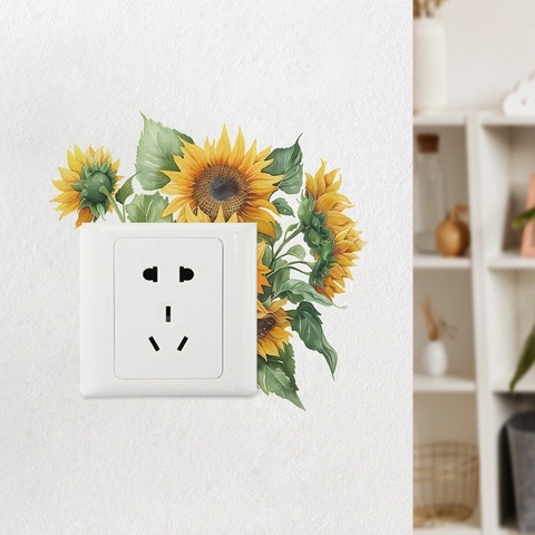 Sticker Interrupteur Tournesol Aquarelle en PVC Imperméable Pour Salon Chambre Décoration de Prise Murale Maison