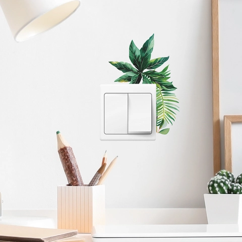 Adesivo per Interruttore Luce con Foglie Verdi Tropicali in PVC Autoadesivo Decalcomania da Parete per Soggiorno Camera da Letto