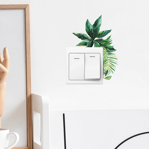 Adesivo per Interruttore Luce con Foglie Verdi Tropicali in PVC Autoadesivo Decalcomania da Parete per Soggiorno Camera da Letto