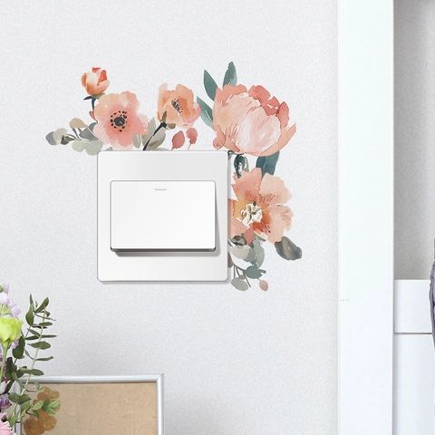 Aquarel Roze Roos Bloem Muursticker Waterdicht PVC Decoratieve Schakelaar Sticker Voor Woonkamer Slaapkamer Thuis Decoratie
