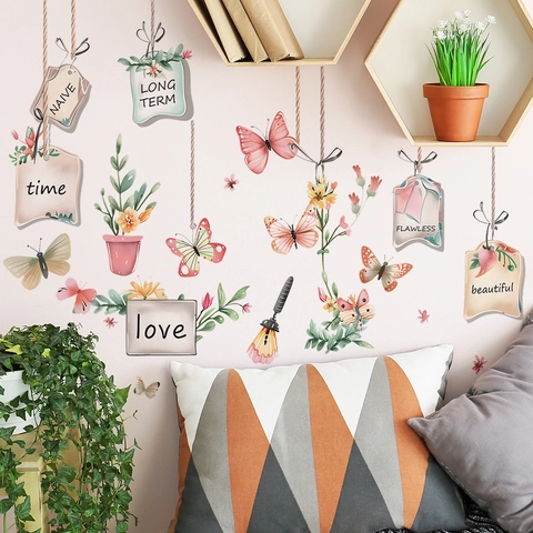 Aquarel Bloem Vlinder Muurstickers PVC Zelfklevende Decoratie Voor Slaapkamer Kaptafel Woonkamer Muur Thuis