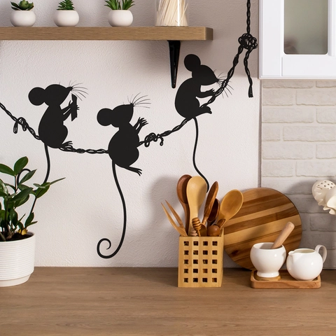 Cartoon Mouse Silhouette Wall Sticker PVC Removable Animal Decal For Kitchen Restaurant Dining Room Home Wall Decoration