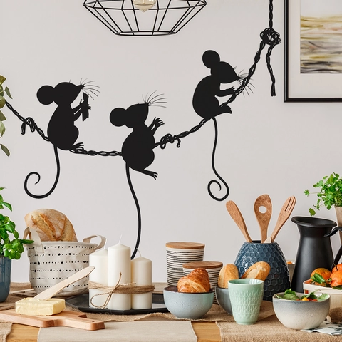Cartoon Mouse Silhouette Wall Sticker PVC Removable Animal Decal For Kitchen Restaurant Dining Room Home Wall Decoration