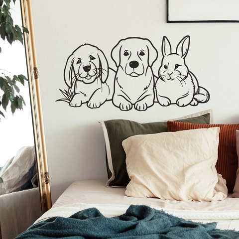 Cartoon Dog Rabbit Animal Portrait Wall Sticker PVC Waterproof Minimalist Line Art Wall Decal For Kids Bedroom Home Decor