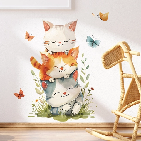 Adesivi Murali Gatto Cartone Animato Impilati PVC Impermeabile Removibile DIY Decorazione Camera dei Bambini