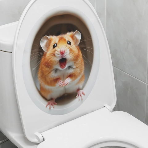 3D Kreativer Hamster Toilettenaufkleber Süßes Tier PVC Wasserdicht Wandtattoo Für Badezimmer Home Dekoration Wandbild